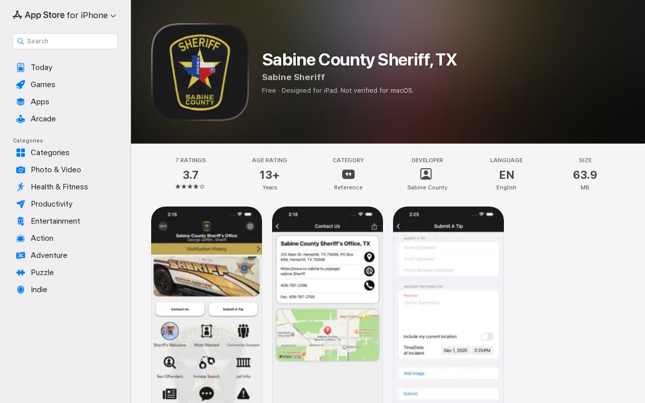 Sabine County arrest history official sheriff iOS app