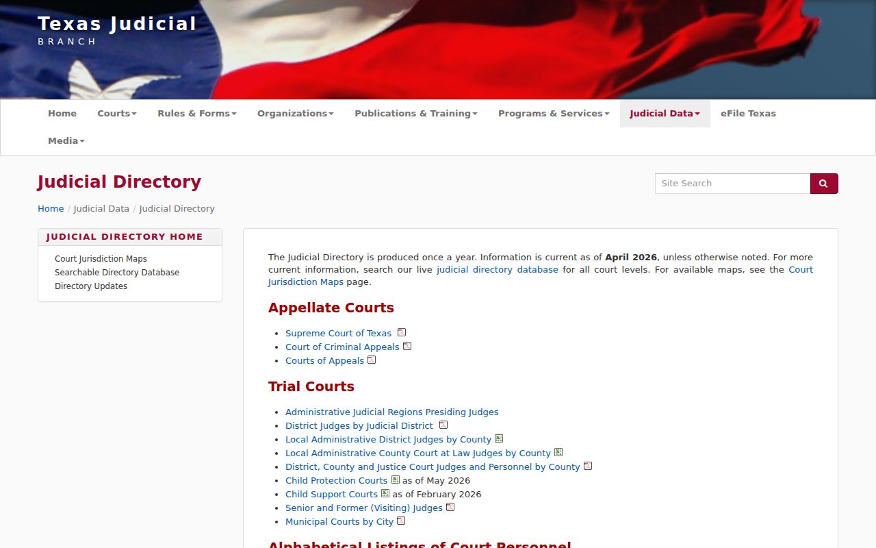Texas Judicial Directory for Sabine County criminal court cases