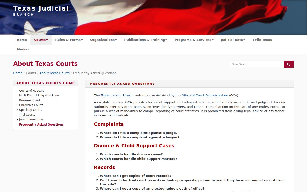 Texas court access guidance for Sabine County criminal case records