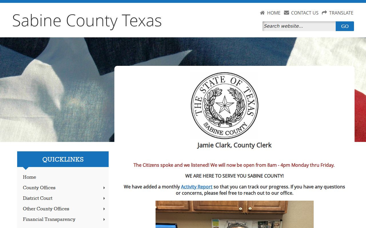 Sabine County misdemeanor criminal records County Clerk page