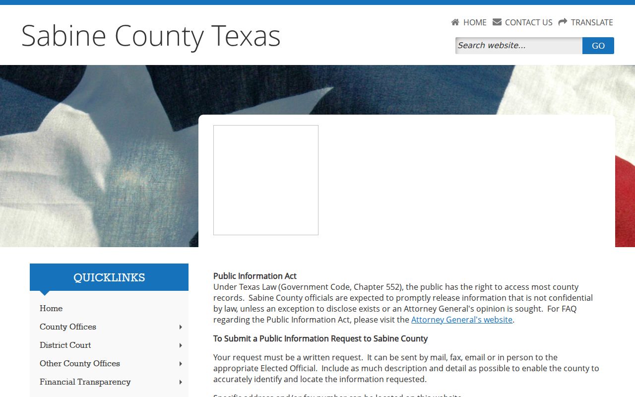 Sabine County criminal records public information request directions