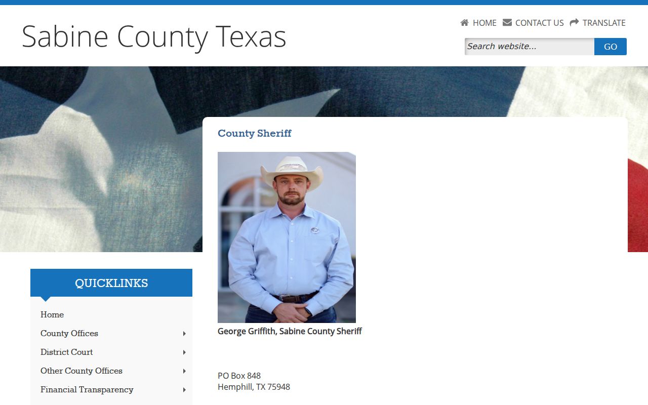 Sabine County arrest and booking records sheriff contact page