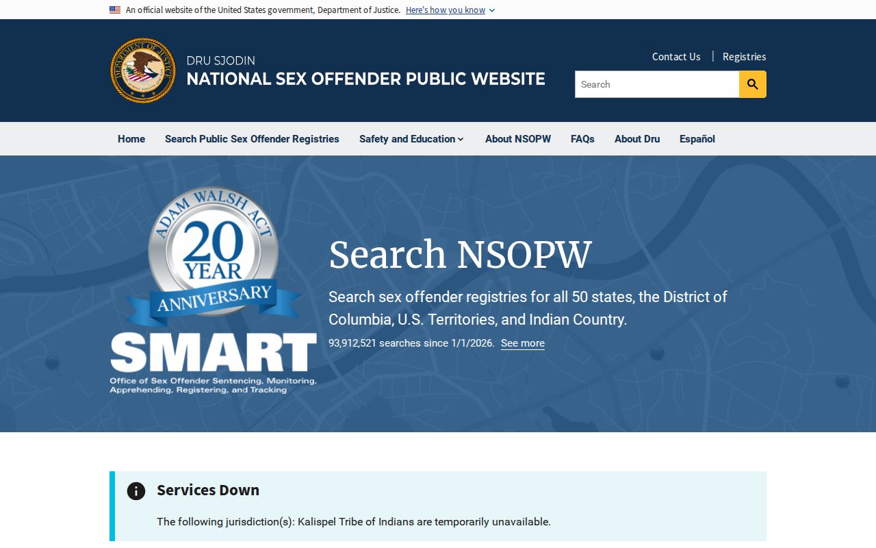 National registry search used with Sabine County sex offender records